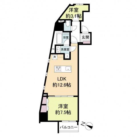 ブランシエスタ広島駅(2LDK/2階)の間取り写真