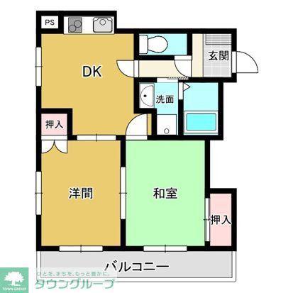 ロータスプレース(2DK/2階)の間取り写真