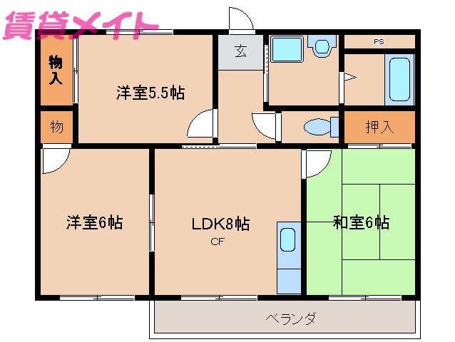 ネバーランドユミ(3LDK/2階)の間取り写真