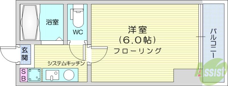 SAKO仙台東(1K/4階)の間取り写真