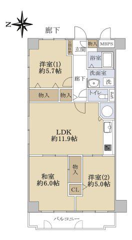 大宮ハウス(3LDK/2階)の間取り写真