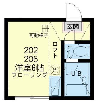 ユナイト本牧ベルティーナ(ワンルーム/2階)の間取り写真