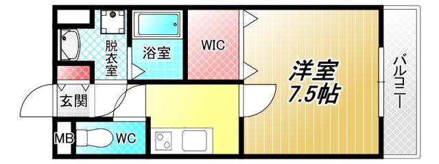 ピァチェーレC棟(1K/2階)の間取り写真