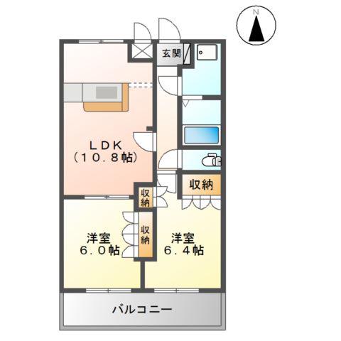 カーサ・オランジュ(2LDK/2階)の間取り写真