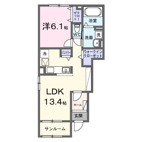 ステラ守山(1LDK/1階)の間取り写真
