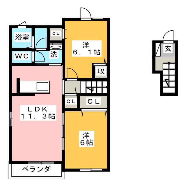 ノーヴァワイII(2LDK/2階)の間取り写真