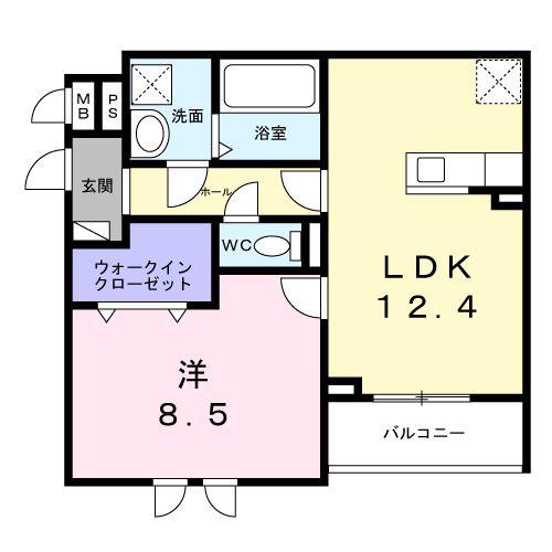 富雄元町1丁目アパート(1LDK/3階)の間取り写真