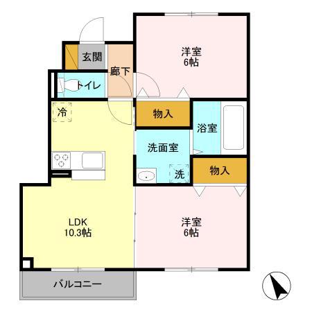 ノ-ルロワール A(2LDK/1階)の間取り写真