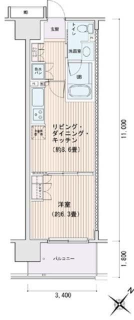 エスティメゾン豊洲レジデンス(1LDK/14階)の間取り写真