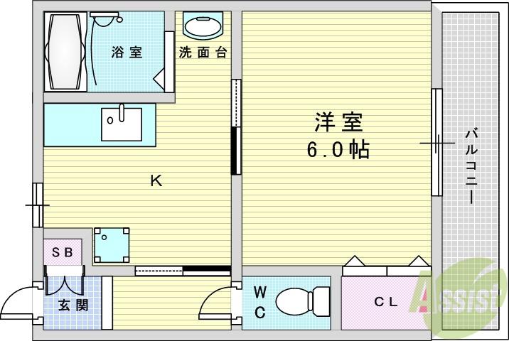 大橋第3コーポ(1K/2階)の間取り写真