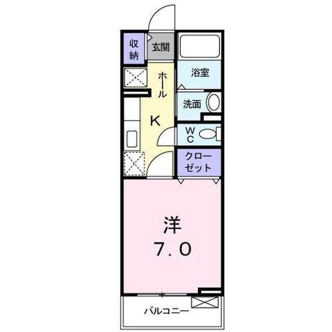 グランドライフ B棟(1K/2階)の間取り写真
