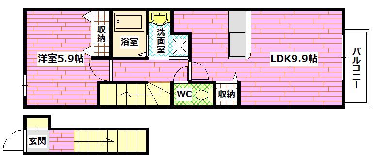 セトル梅林II(1LDK/2階)の間取り写真