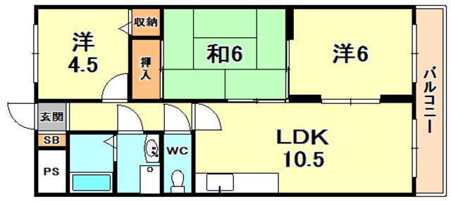 サンセイコート(3LDK/2階)の間取り写真