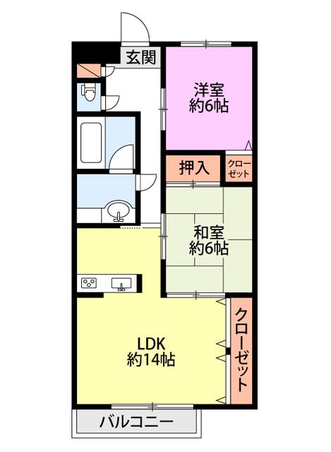 コーポウィング(2LDK/1階)の間取り写真