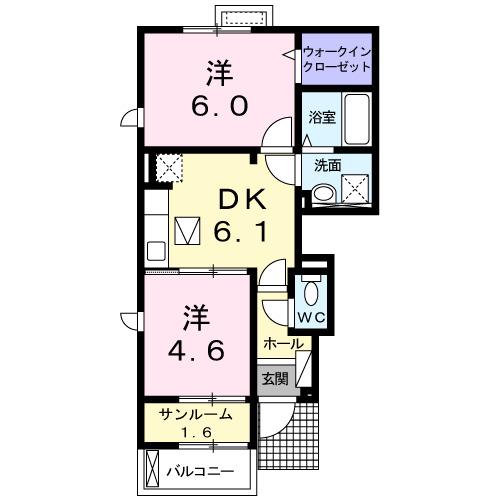 プラシード I(2DK/1階)の間取り写真