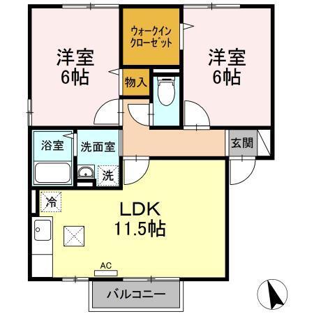 シャンメール C棟(2LDK/1階)の間取り写真