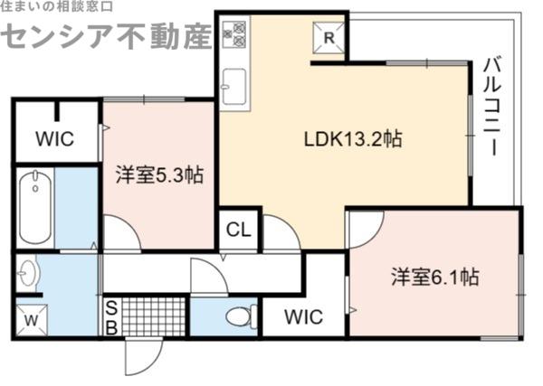 ウィズパークノーサイド(2LDK/3階)の間取り写真