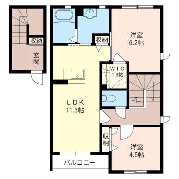 リーリエB(2LDK/2階)の間取り写真