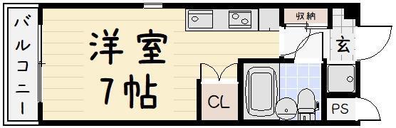 カルチェ・ブラン(ワンルーム/2階)の間取り写真