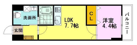 Kビル(1LDK/7階)の間取り写真