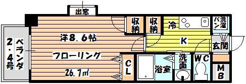 クラウンハイム淡路(1K/8階)の間取り写真