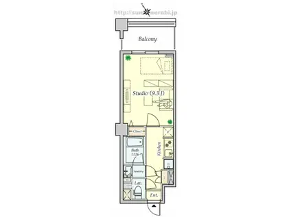ヴィドカンパーニュ港北ル・ソレイユ(1K/4階)の間取り写真