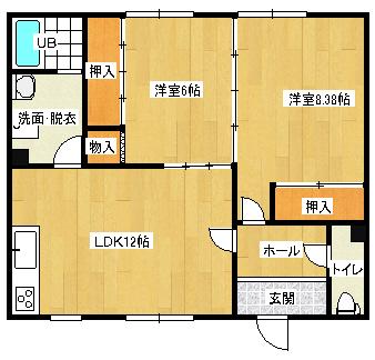 クレール萩見5ーB(2LDK/1階)の間取り写真