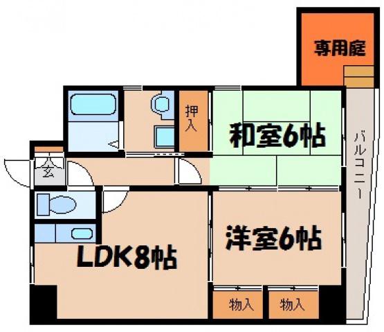 シャトレアンジェIII(2LDK/1階)の間取り写真