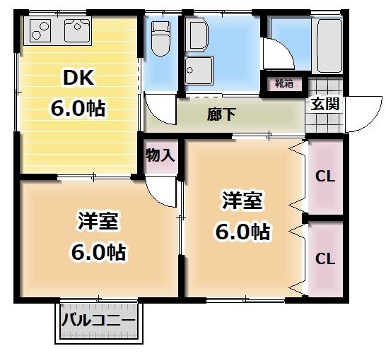 プッチハウス(2DK/1階)の間取り写真