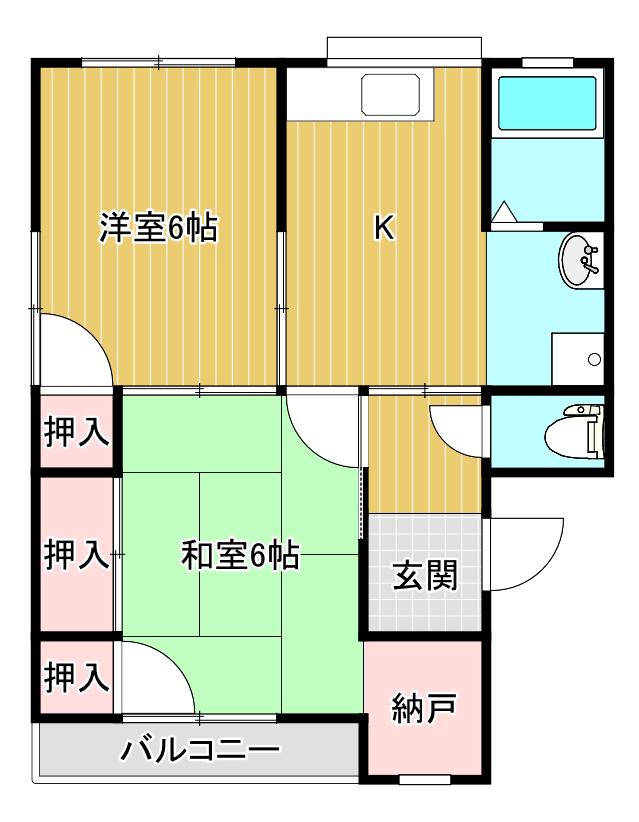 ハイツ平野(2K/2階)の間取り写真