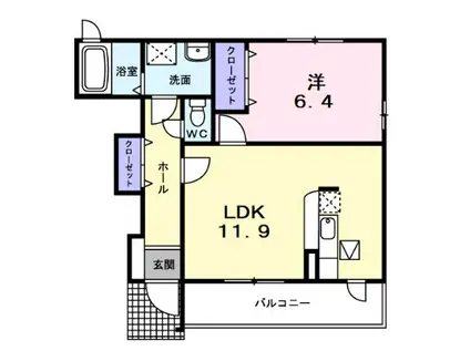 PRIM ROSE C(1LDK/1階)の間取り写真