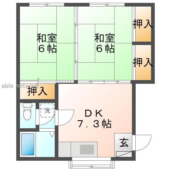 カーサベルポンテA(2DK/2階)の間取り写真