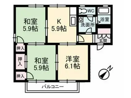 ディアス200 A棟(3K/2階)の間取り写真