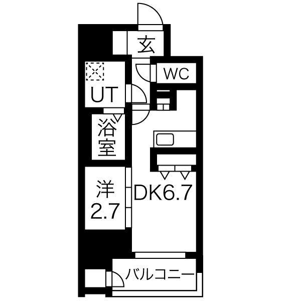 ワールドアイ大阪城イーストアドバンス(1DK/3階)の間取り写真
