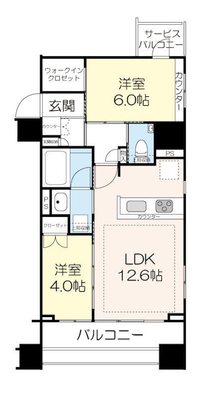 イニシア築地レジデンス(2LDK/3階)の間取り写真