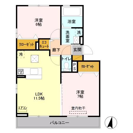 ゴールドパストラル VI(2LDK/1階)の間取り写真
