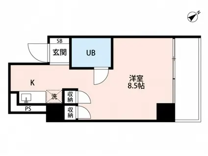 ロイヤル比治山(ワンルーム/6階)の間取り写真