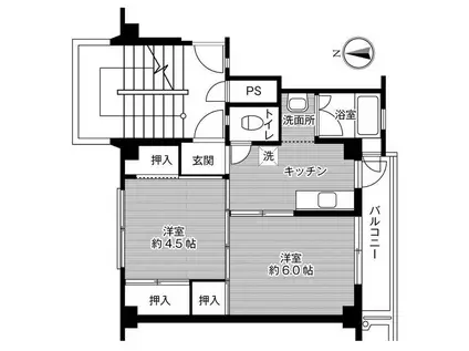 ビレッジハウス神辺第二2号棟(2K/2階)の間取り写真