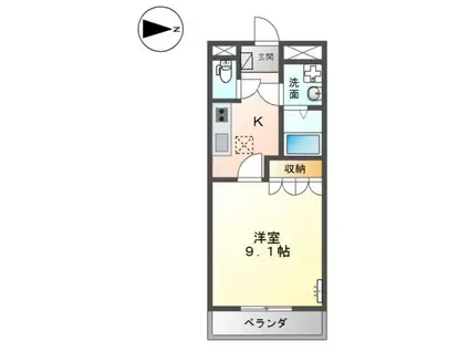 ウエスト・モンターニュ(1K/1階)の間取り写真