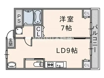 新栄プロパティー東大阪I(1DK/2階)の間取り写真