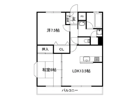 メゾンサンテラスB(2LDK/3階)の間取り写真