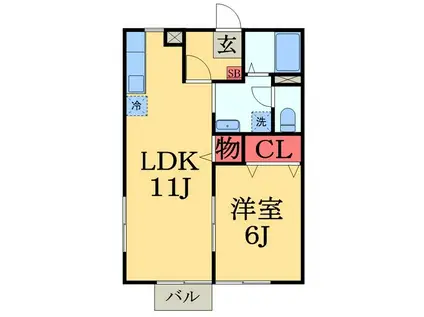 グリーンヒルズ F棟(1LDK/2階)の間取り写真