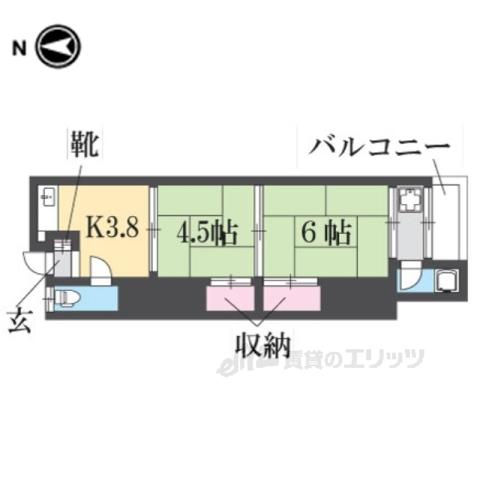 八戸ノ里文化Ⅱ(2DK/2階)の間取り写真