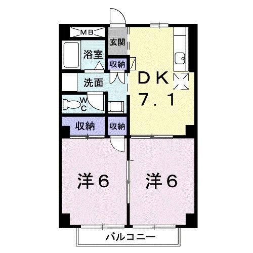 パルネット数間A(2DK/2階)の間取り写真