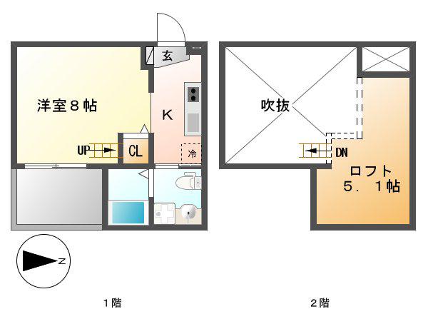プルミエール(1K/2階)の間取り写真