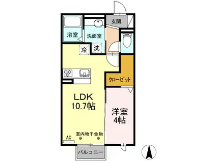 メゾン ラ・ヴェリテ B(1LDK/2階)の間取り写真