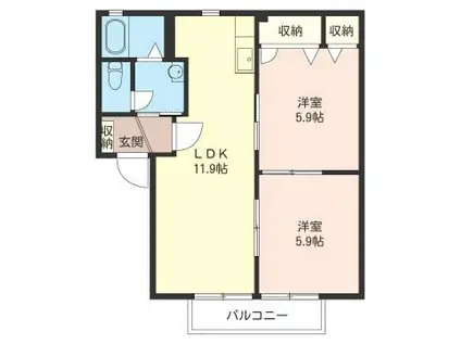 ホワイト・リザイアA(2LDK/2階)の間取り写真