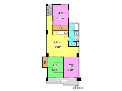 向陽ハイツB棟(3LDK/7階)の間取り写真