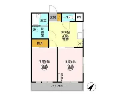 アーバンヒルズかしまI(2DK/1階)の間取り写真