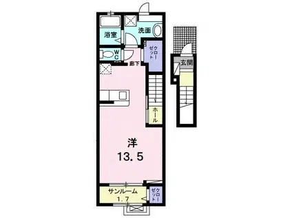 ハーモニーI(ワンルーム/2階)の間取り写真